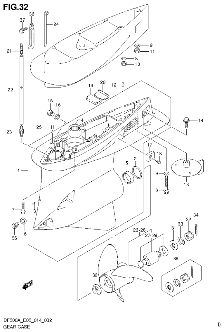 Suzuki DF250AP GEAR CASE parts diagram